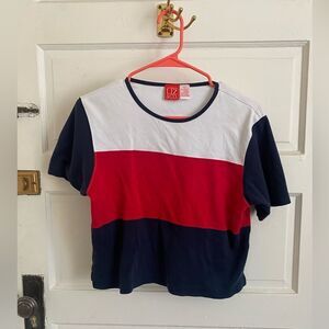 Liz & Co. White Red And Navy Short Sleeve Tee - Size Petite